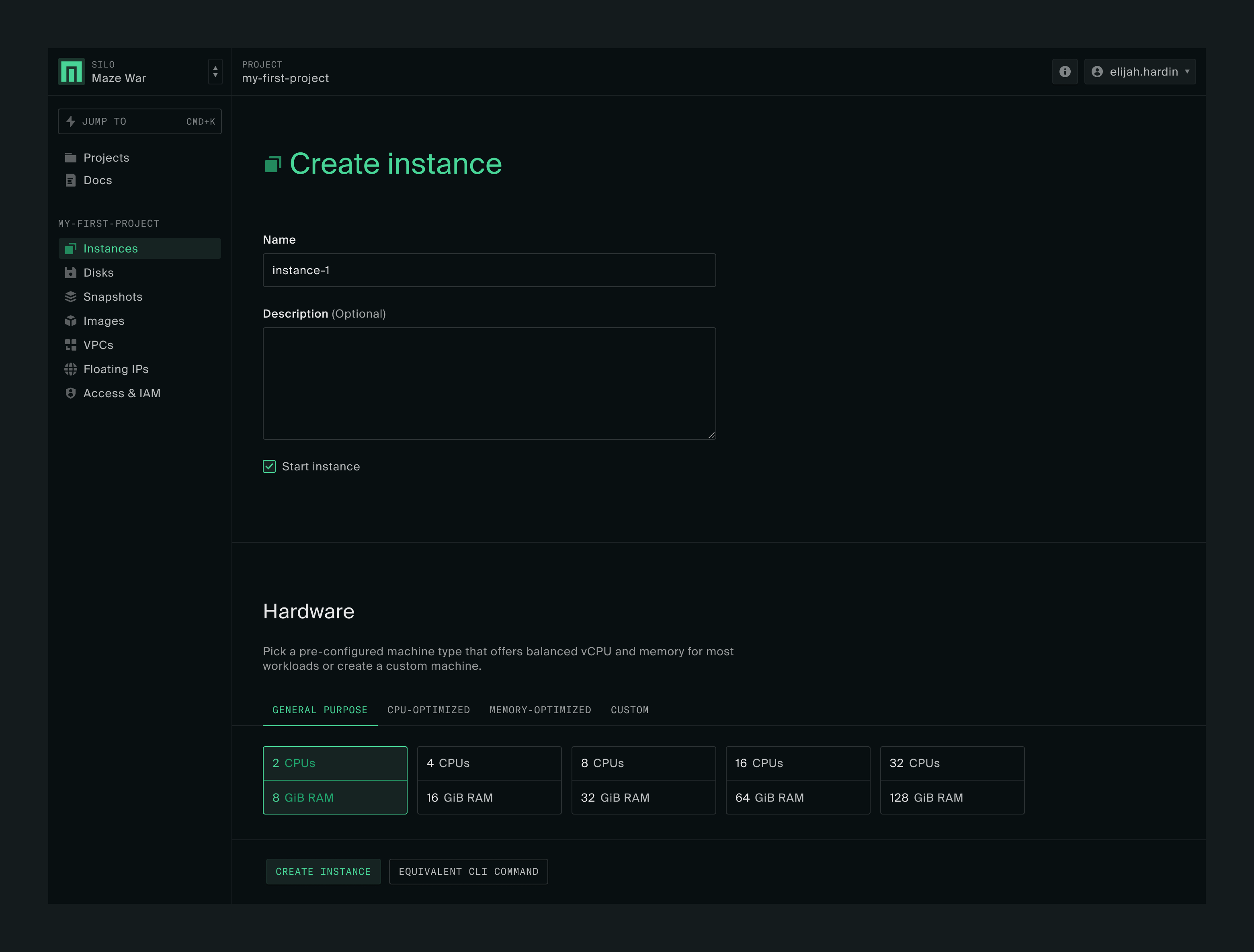 Instance create form including large radio buttons with hardware configurations