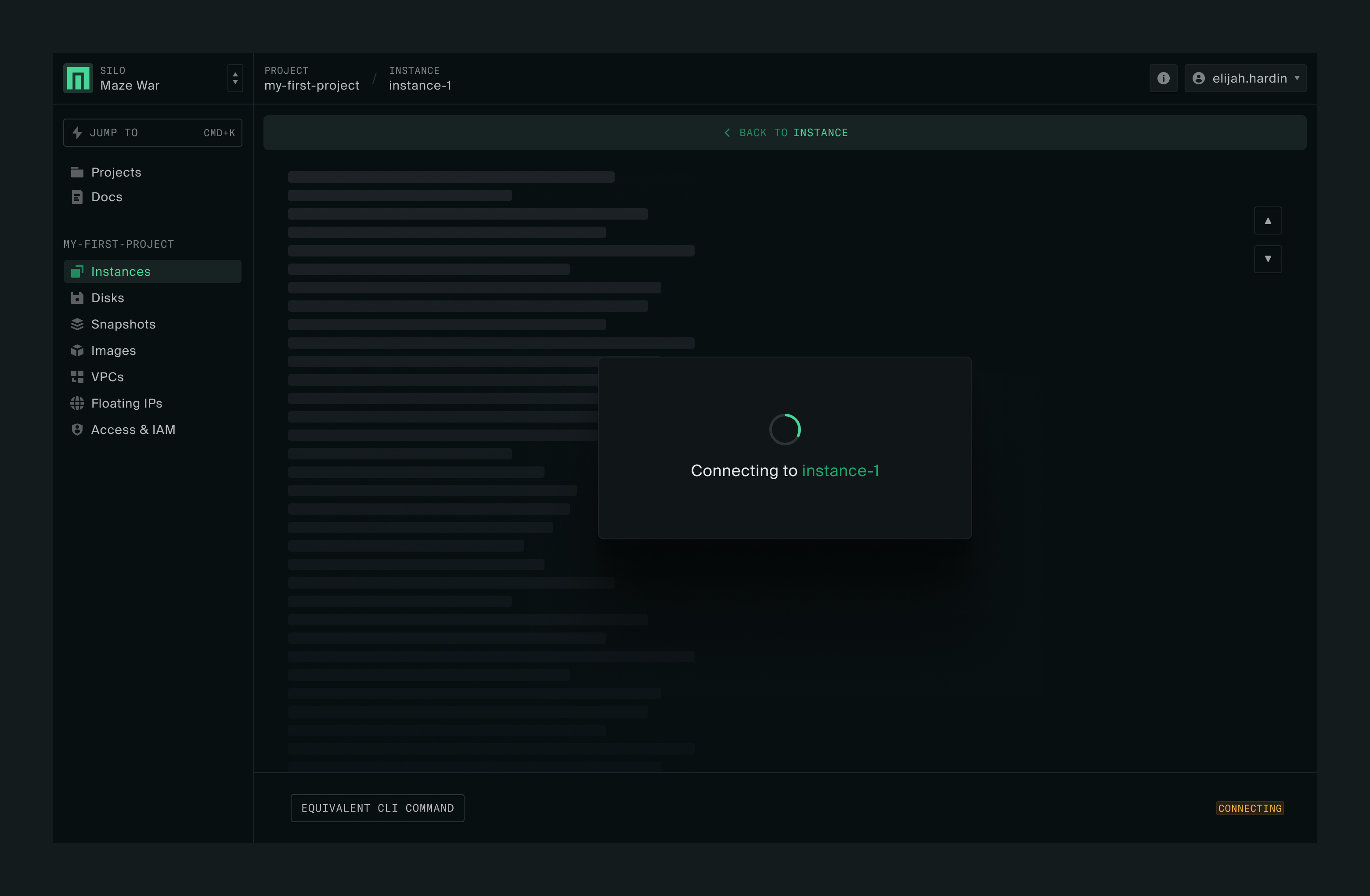 Loading state as the user connects to the instance serial console