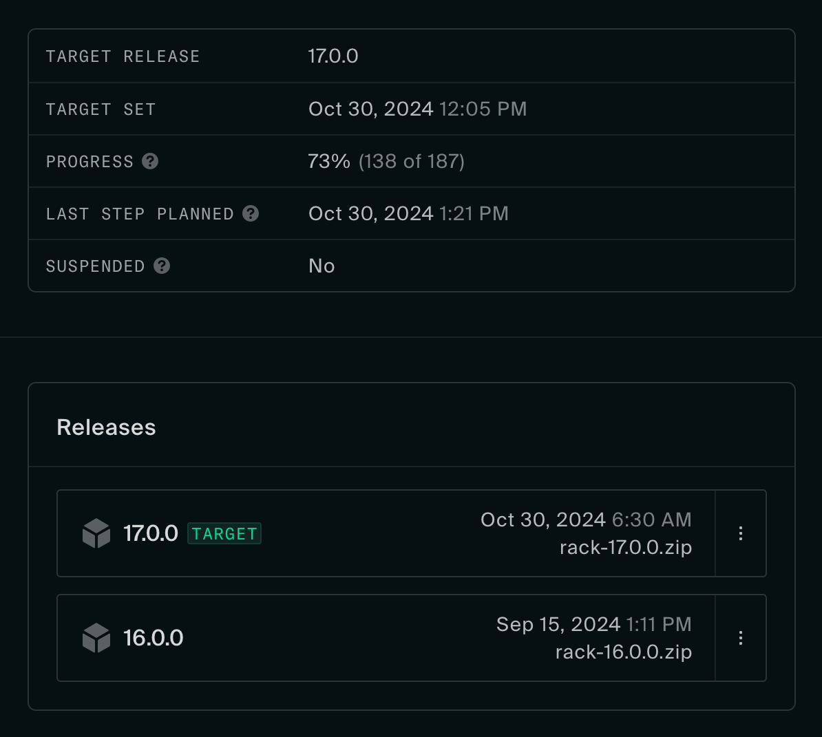 System update in the web console